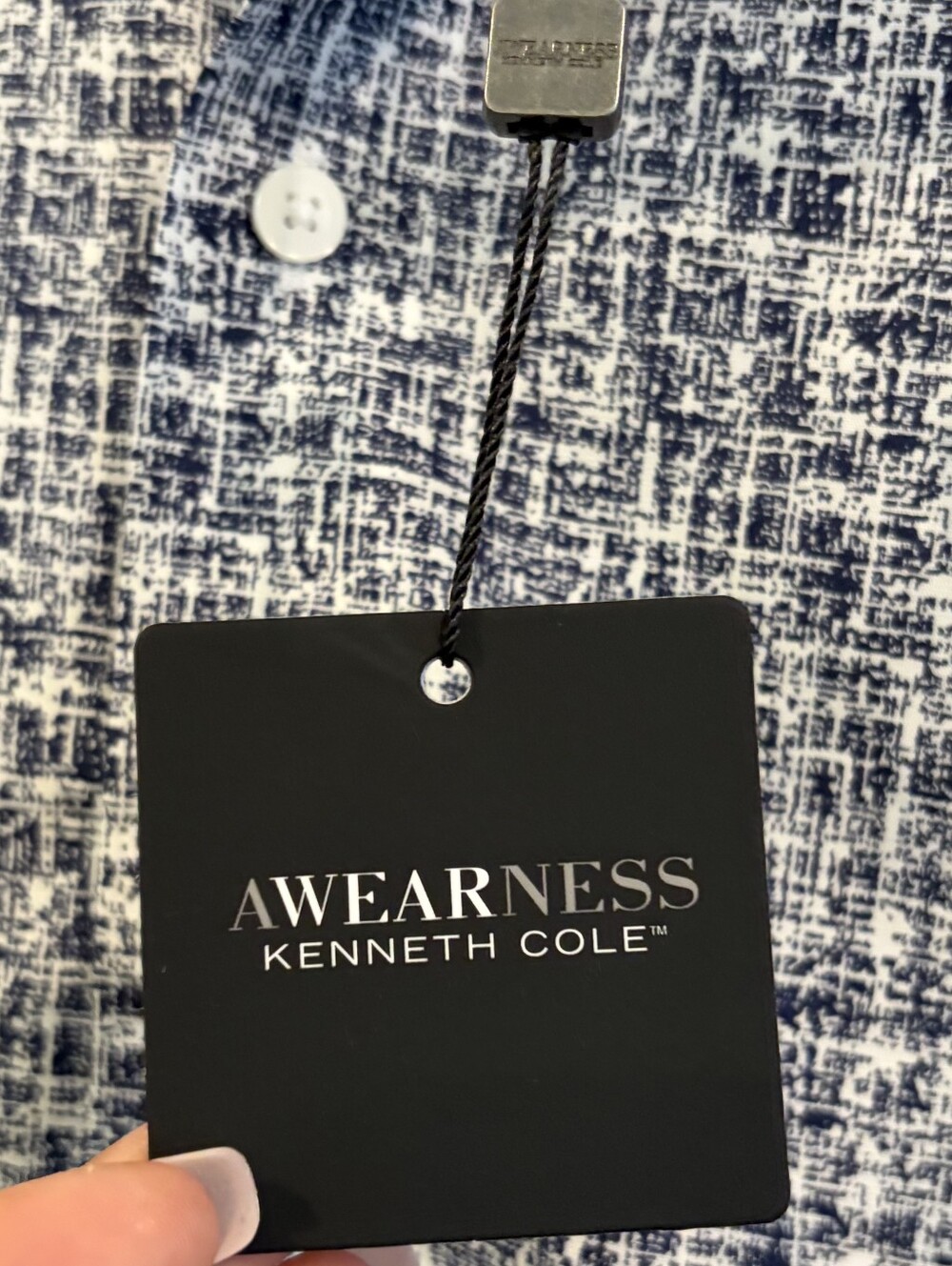NEW Wearness Kenneth Cole Navy White AOP Slim Fit Button Up Long Sleeve Shirt XL - Picture 3 of 5